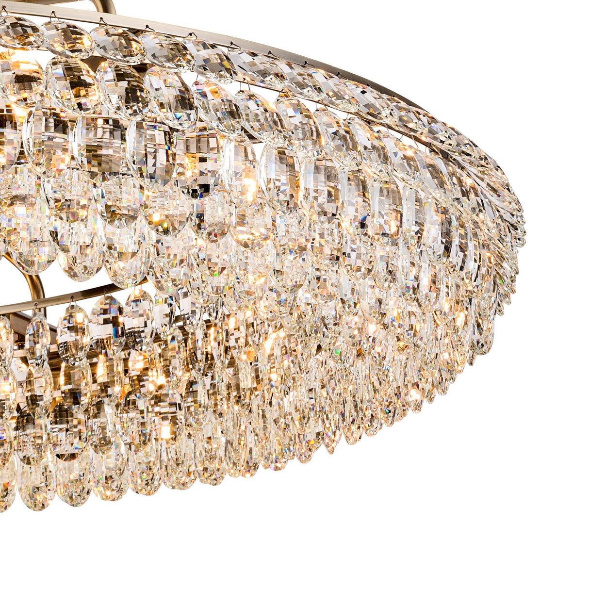 Coniston 6 Light Ring Crystal Semi-Flush Ceiling Light - Antique Brass