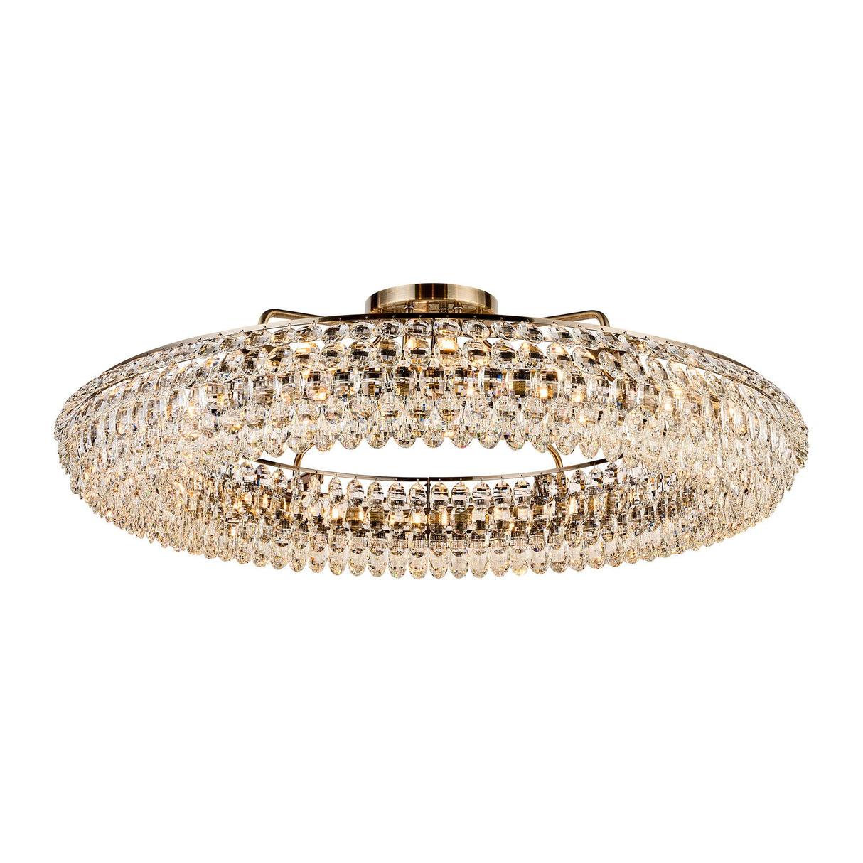 Coniston 6 Light Ring Crystal Semi-Flush Ceiling Light - Antique Brass