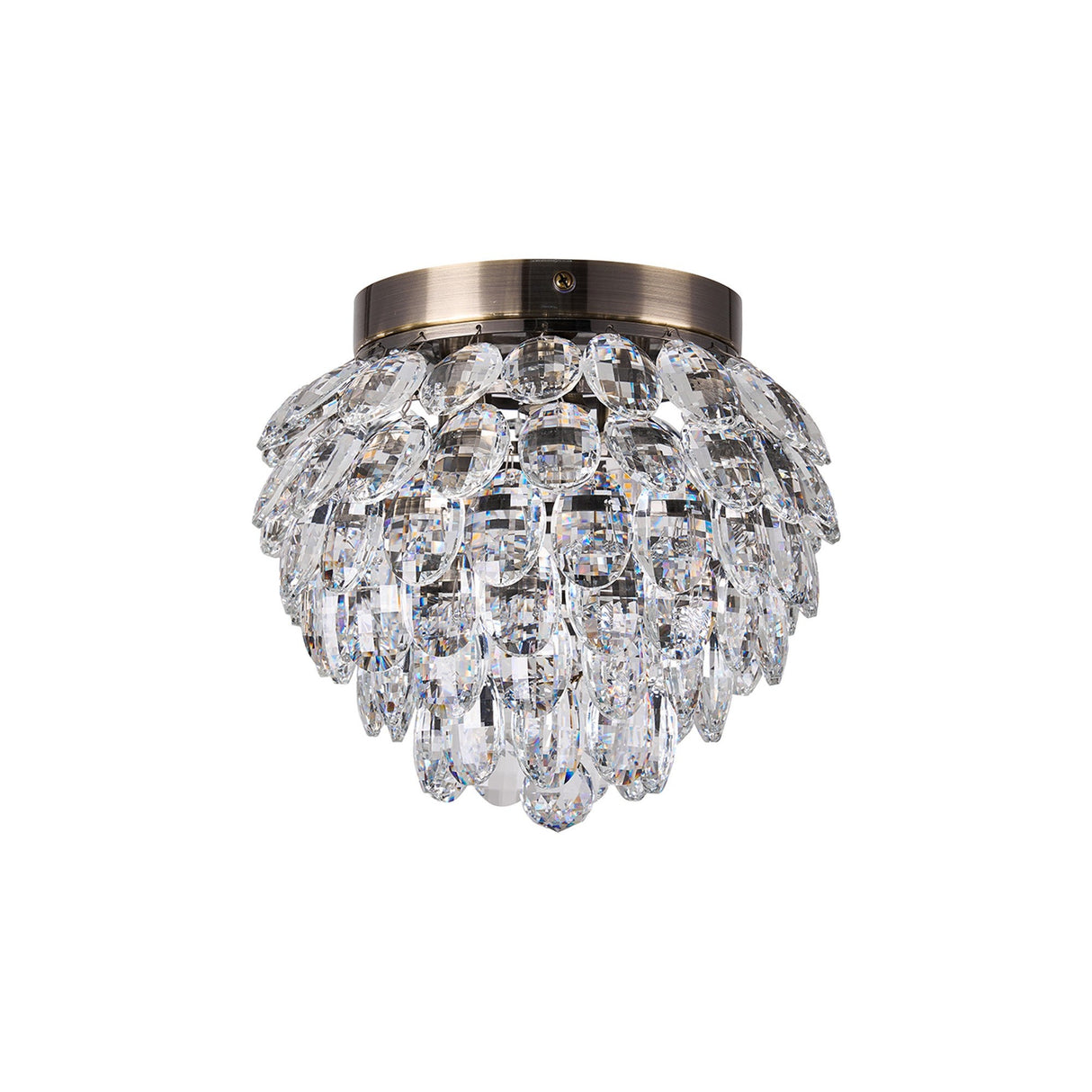 Coniston 3 Light Bathroom Crystal Flush Ceiling Light - Antique Brass