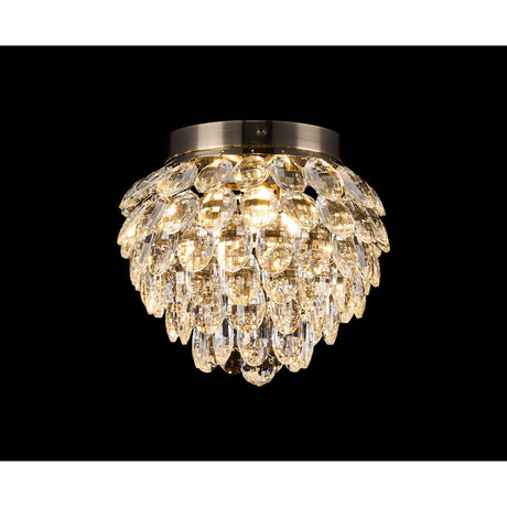 Coniston 3 Light Bathroom Crystal Flush Ceiling Light - Antique Brass