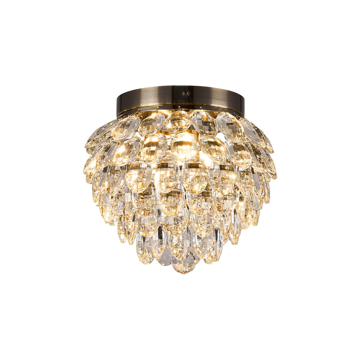 Coniston 3 Light Bathroom Crystal Flush Ceiling Light - Antique Brass