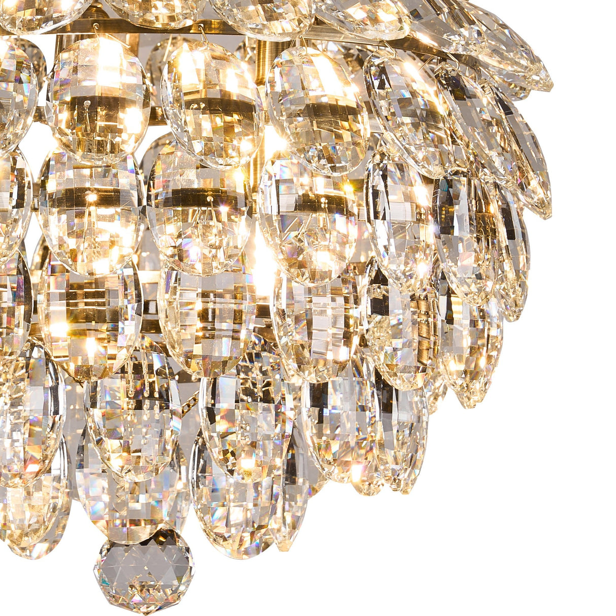 Coniston 5 Light Bathroom Crystal Flush Ceiling Light - Antique Brass