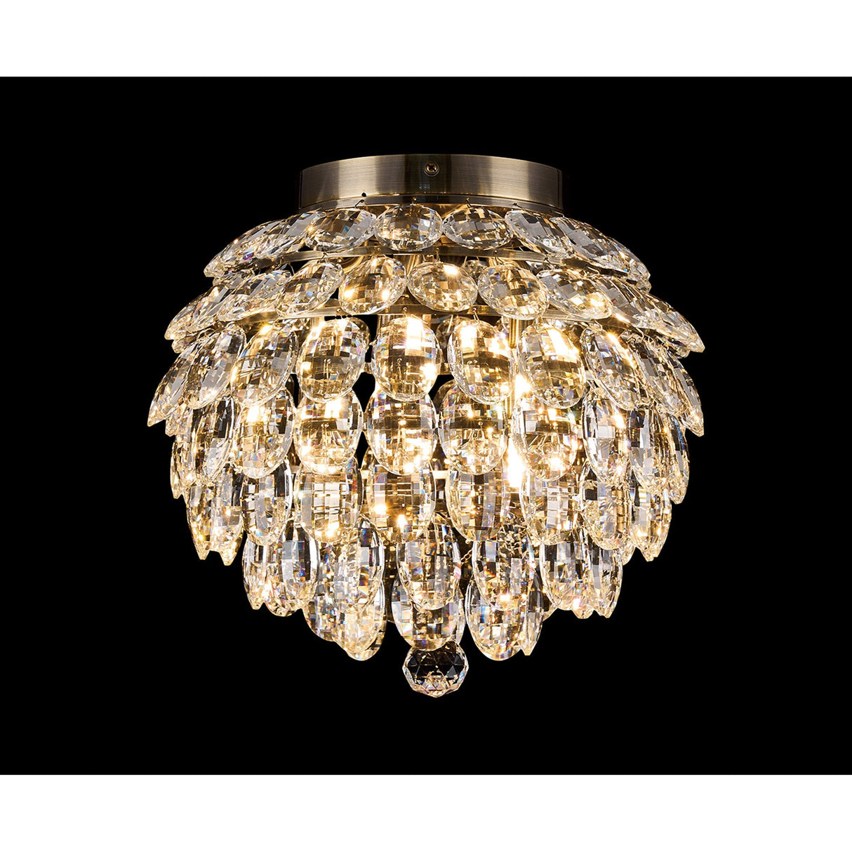 Coniston 5 Light Bathroom Crystal Flush Ceiling Light - Antique Brass