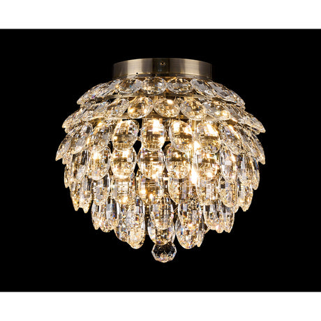 Coniston 5 Light Bathroom Crystal Flush Ceiling Light - Antique Brass
