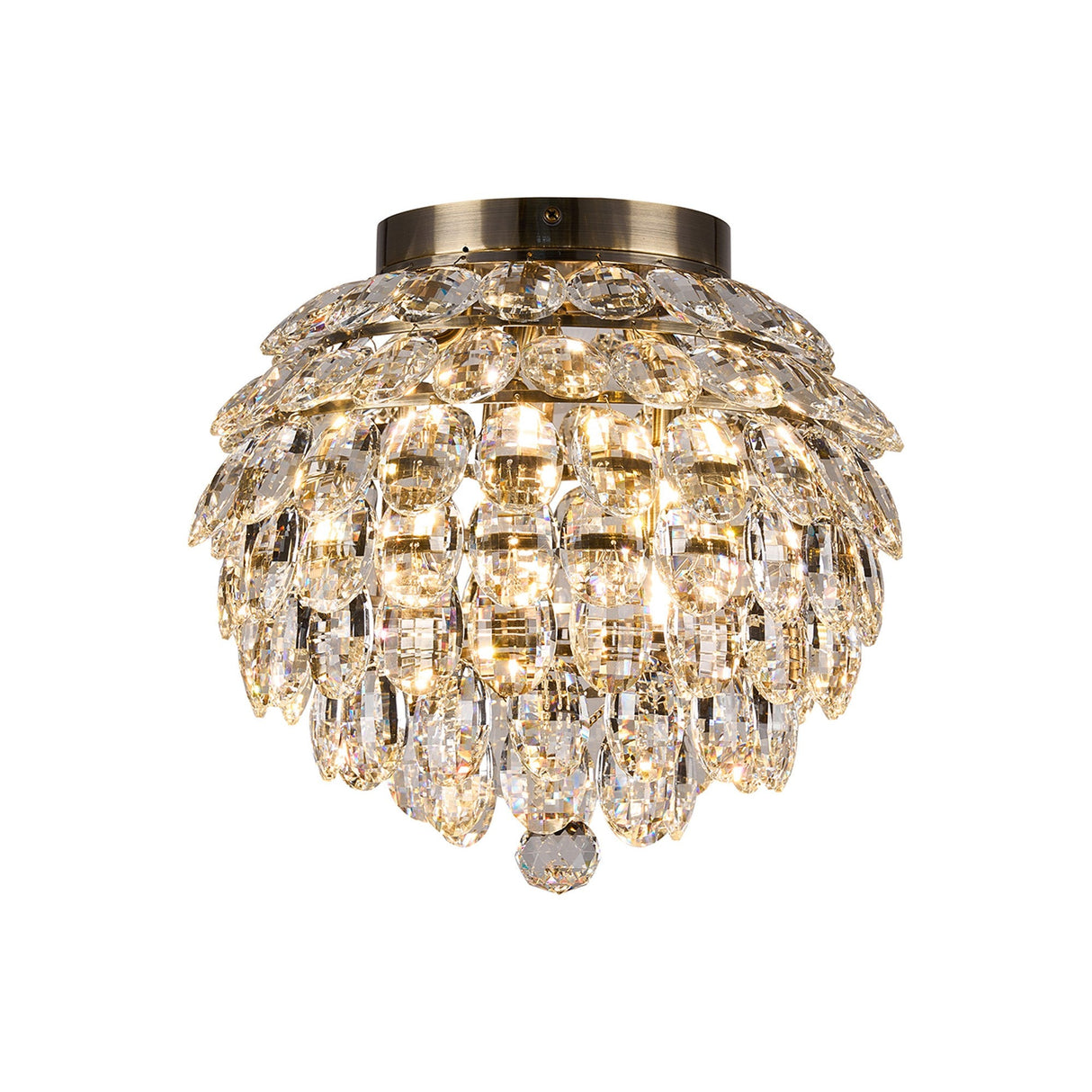 Coniston 5 Light Bathroom Crystal Flush Ceiling Light - Antique Brass