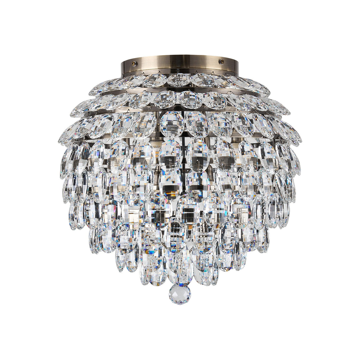 Coniston 8 Light Bathroom Crystal Flush Ceiling Light - Antique Brass