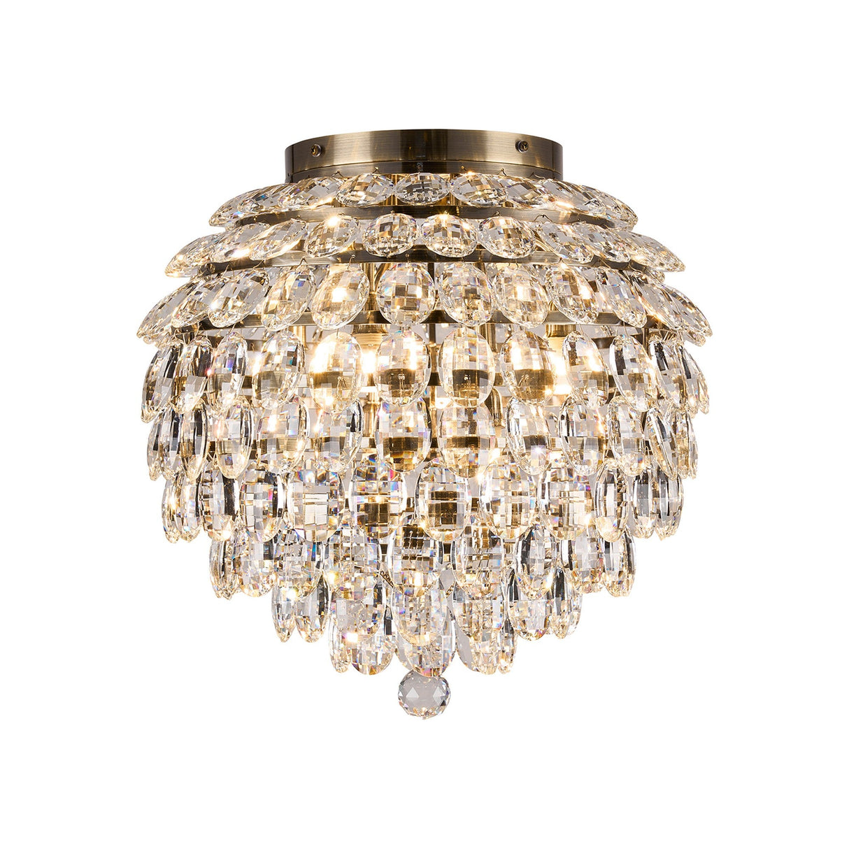 Coniston 8 Light Bathroom Crystal Flush Ceiling Light - Antique Brass