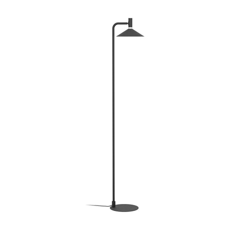 Conomavilla Smart Colour Changing LED Floor Lamp in black steel, with a slim curved stem, flat conical shade, and round disc base, shown on a plain white background.