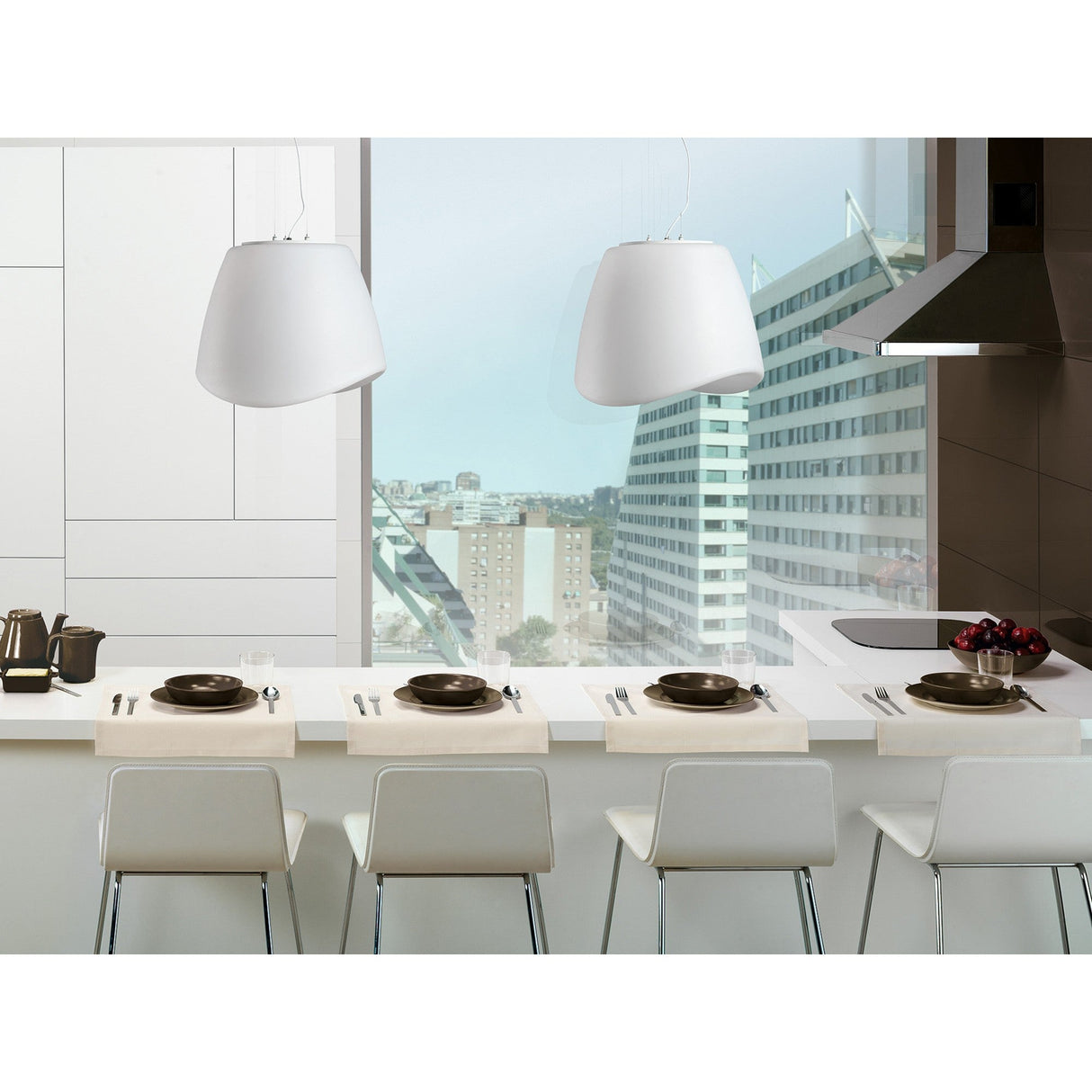 Cool 3 Light Outdoor Glass Pendant Light – Matt White & Opal White