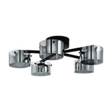 Copillos 5 Light Ceiling Light in black steel with five cylindrical smoked glass shades on short arms, shown on a plain white background.