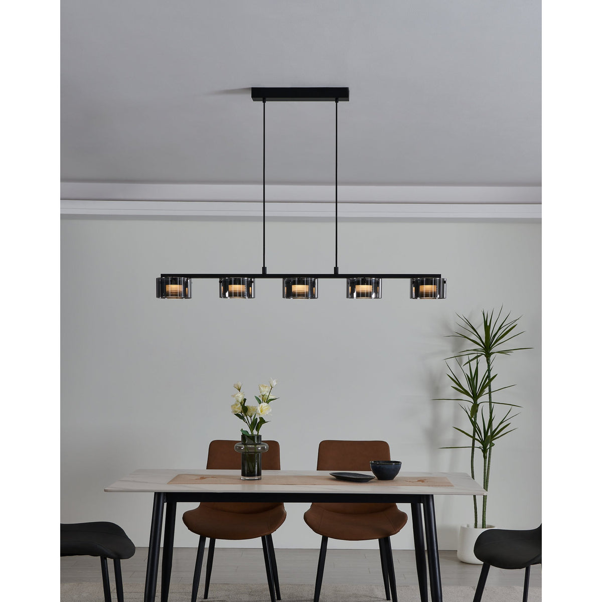 Copillos Smoked Glass Linear Pendant Light - Black