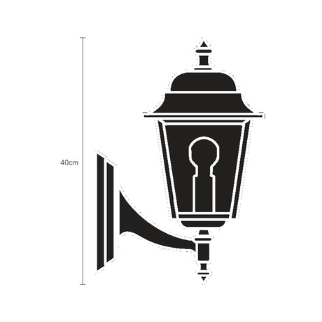 Coping cast aluminium outdoor wall lantern in black, 40cm, with domed roof, glass panes and cast wall bracket, shown on a plain white background with size marking.
