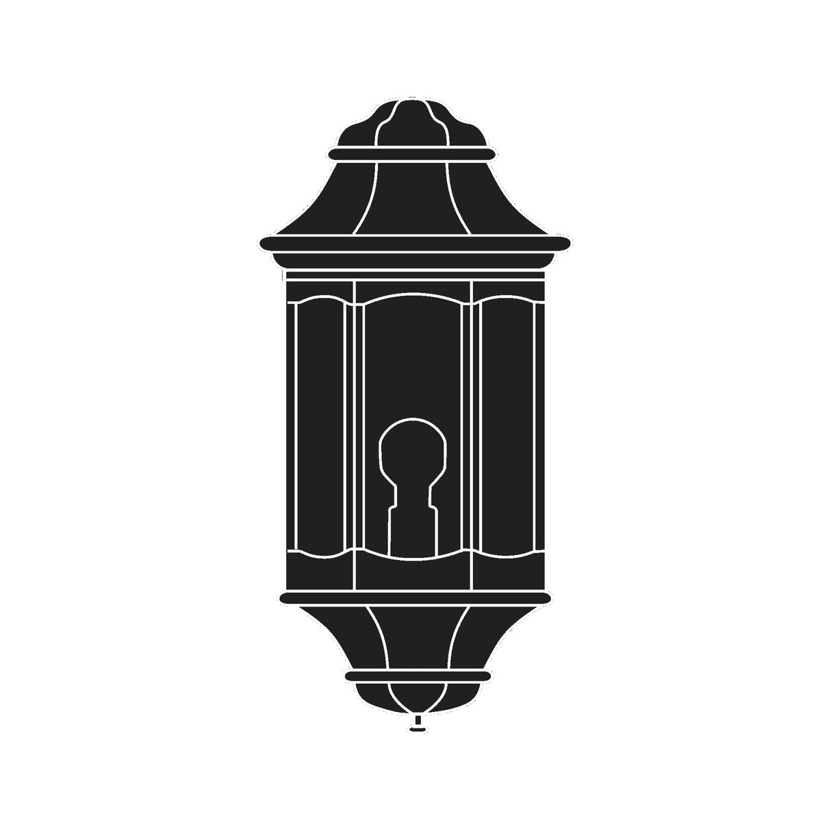 Corbel Small cast aluminium outdoor half lantern wall light in black, half-hexagonal design with single E27 fitting, shown as a flat icon on a white background.
