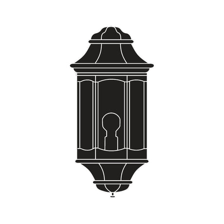 Corbel Small cast aluminium outdoor half lantern wall light in black, half-hexagonal design with single E27 fitting, shown as a flat icon on a white background.