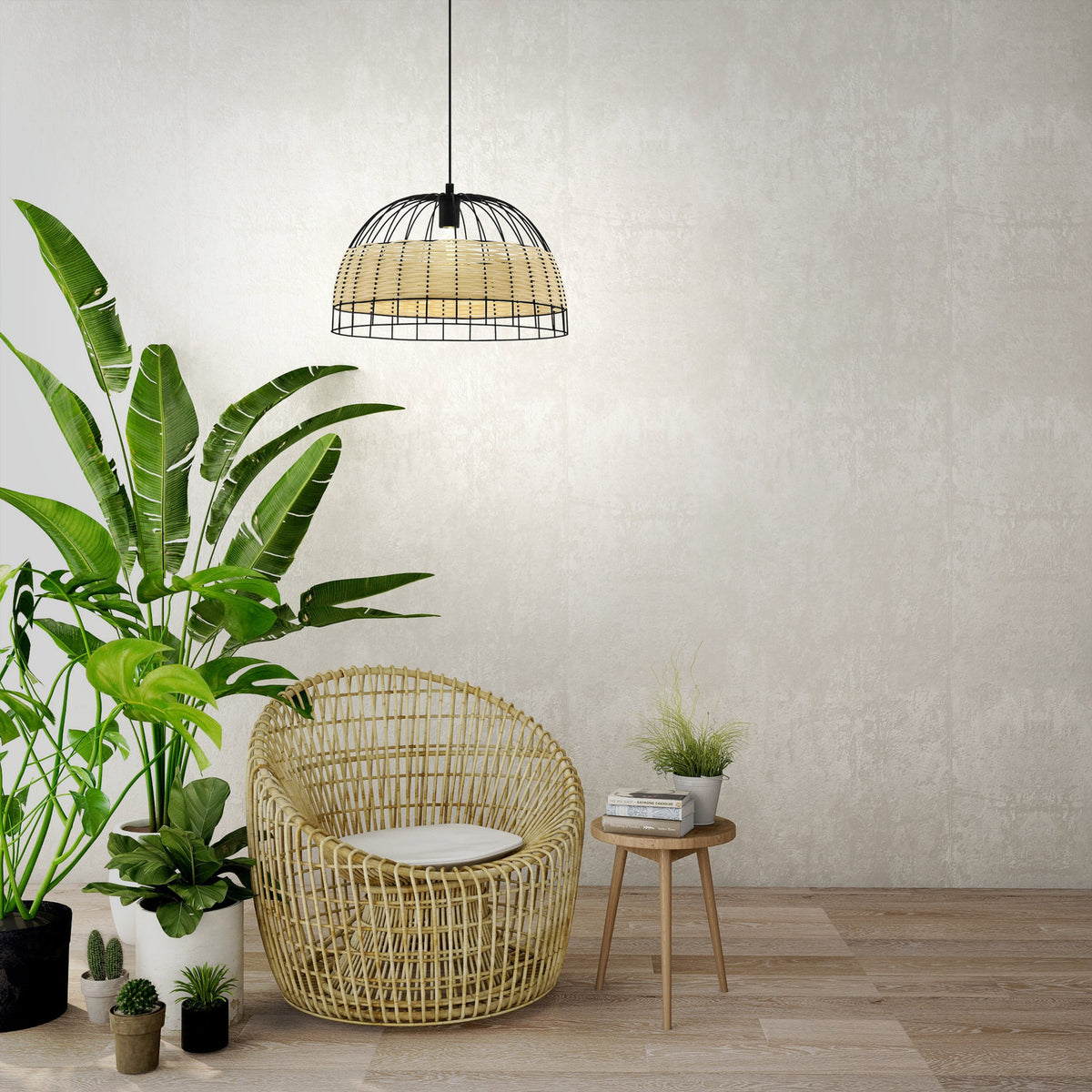 Corbena Rattan Pendant Light 50cm - Black