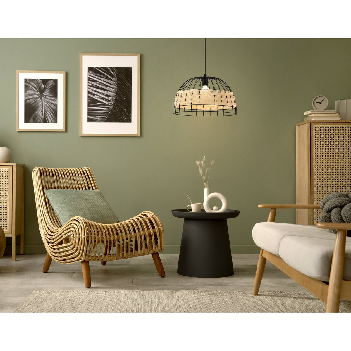 Corbena Rattan Pendant Light 50cm - Black