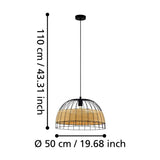 Corbena Rattan Pendant Light 50cm - Black
