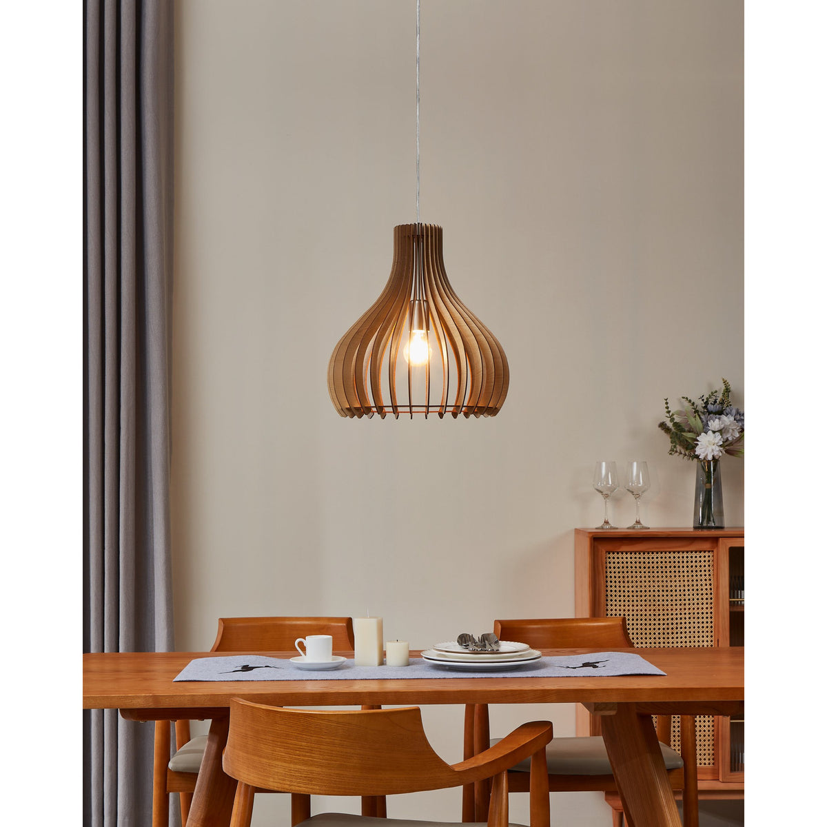 Cormarne Wooden Pendant Light - Satin Nickel
