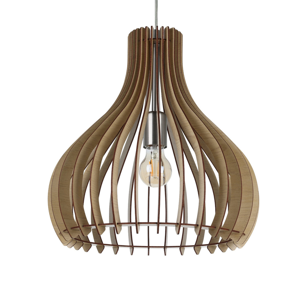 Cormarne Wooden Pendant Light - Satin Nickel