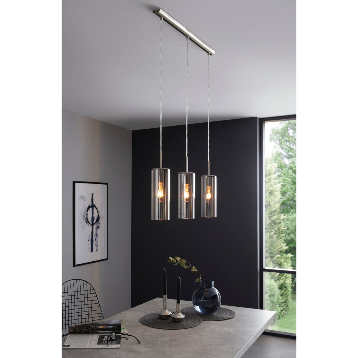 Cralette Smoked Glass Linear Pendant Light - Satin Nickel