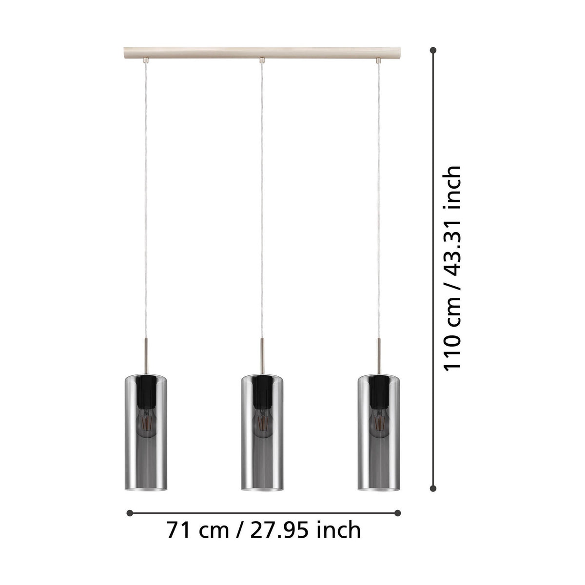 Cralette Smoked Glass Linear Pendant Light - Satin Nickel