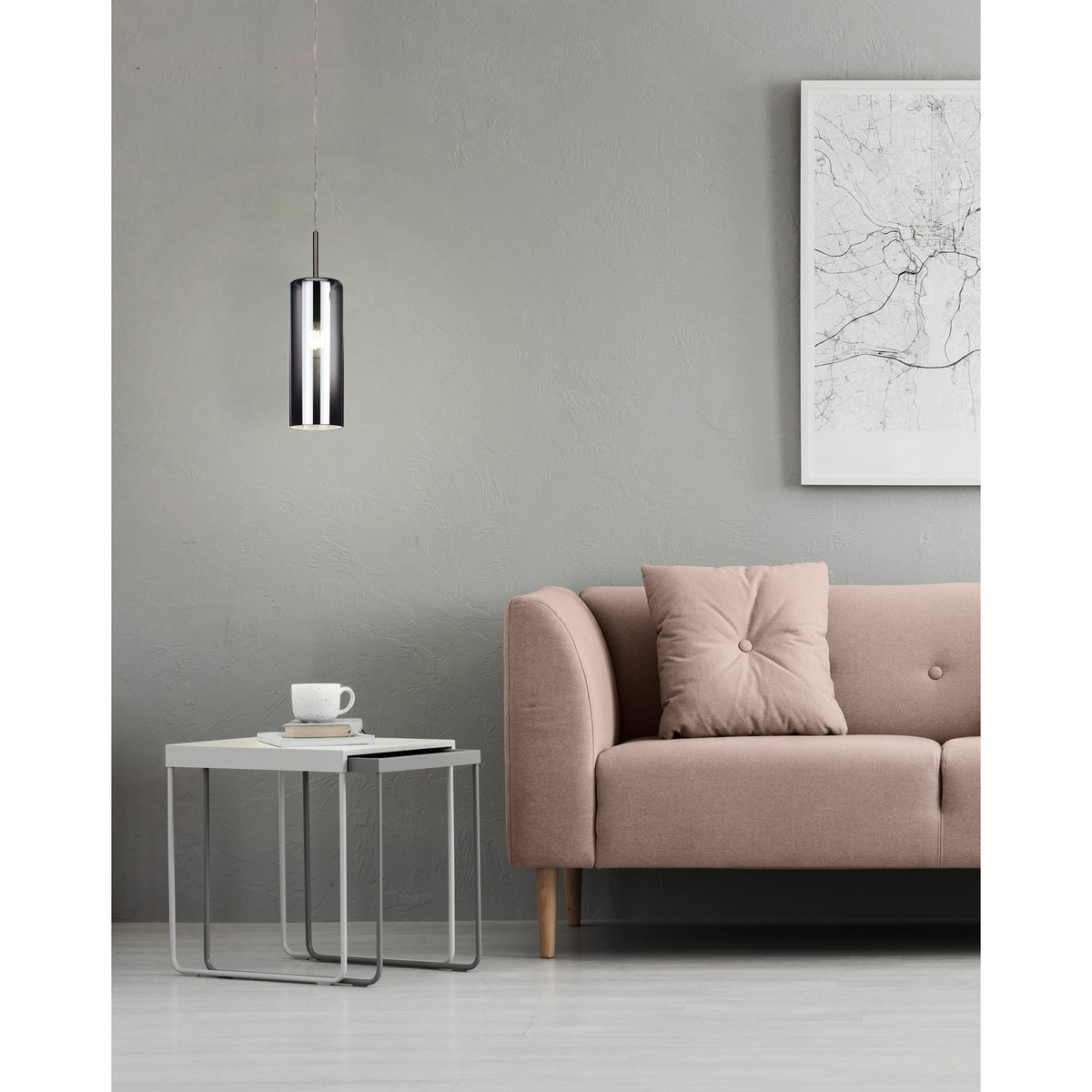 Cralette Smoked Glass Pendant Light - Satin Nickel