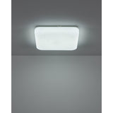 Crelvette square LED bathroom ceiling light in white, flush-mounted with a crystal effect diffuser, shown illuminated on a grey ceiling.
