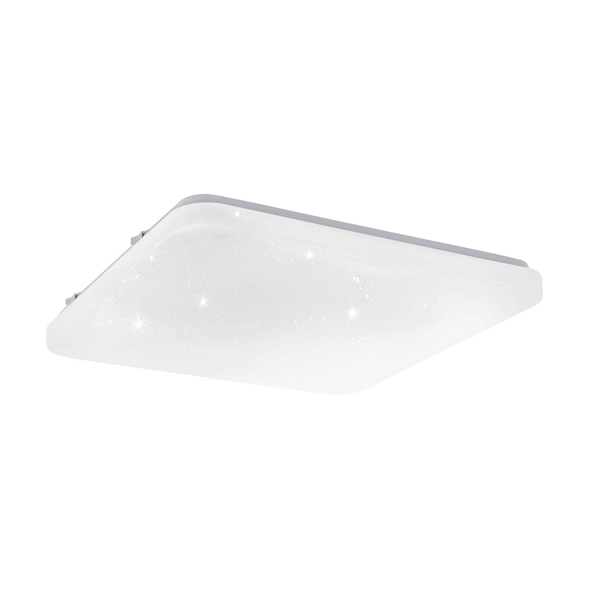 Crelvette square LED bathroom ceiling light in white with rounded corners and a sparkling crystal effect diffuser, shown on a plain background.