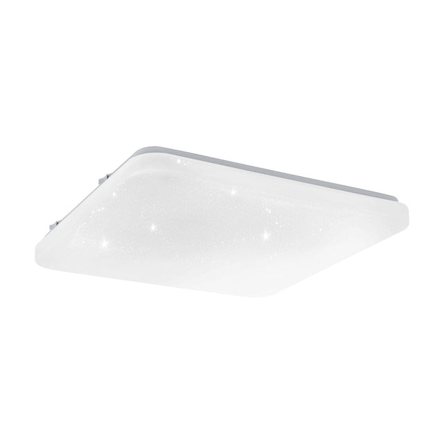 Crelvette square LED bathroom ceiling light in white with rounded corners and a sparkling crystal effect diffuser, shown on a plain background.
