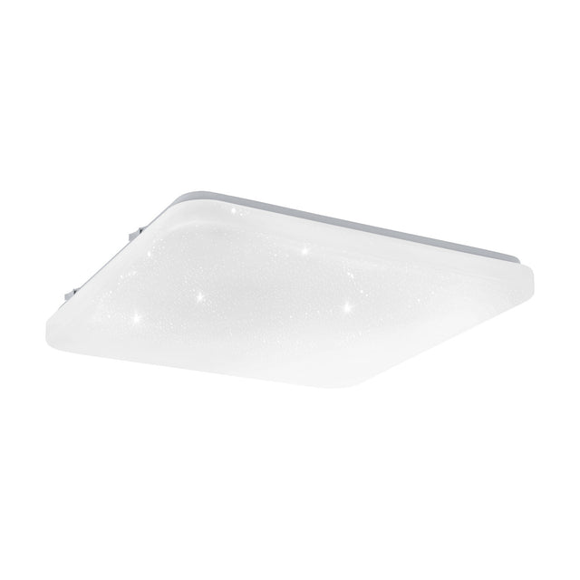 Crelvette square LED ceiling panel light, 33 x 33cm, white steel body with crystal-effect plastic diffuser, rounded corners, shown on a plain white background.