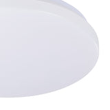 Close-up of the Crelvette round LED bathroom ceiling light, 31cm, showing its white steel body and white plastic diffuser against a plain white background.