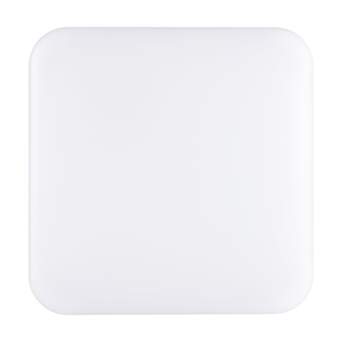 Crelvette LED Bathroom Ceiling Light, a square flush fitting with white plastic diffuser, rounded corners and steel body, shown on a plain white background.