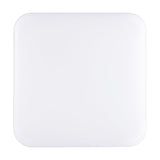 Crelvette LED Bathroom Ceiling Light, a square flush fitting with white plastic diffuser, rounded corners and steel body, shown on a plain white background.