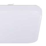 Close-up of the Crelvette LED Bathroom Ceiling Light, square with softly rounded corners, white steel body and white plastic diffuser, shown against a plain white background.