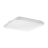 Crelvette LED Bathroom Ceiling Light, a square 33 x 33 x 6cm fixture with a white steel body and softly rounded white plastic diffuser, shown at an angle on a plain white background.