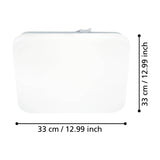 Crelvette LED Bathroom Ceiling Light, square white flush fixture with rounded corners and opal diffuser, shown with dimension markers reading 33 x 33cm on a plain white background.