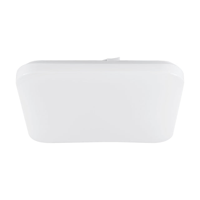 Crelvette LED Bathroom Ceiling Light, a square flush fixture with rounded corners and a white opal diffuser on a white steel body, shown against a plain white background.