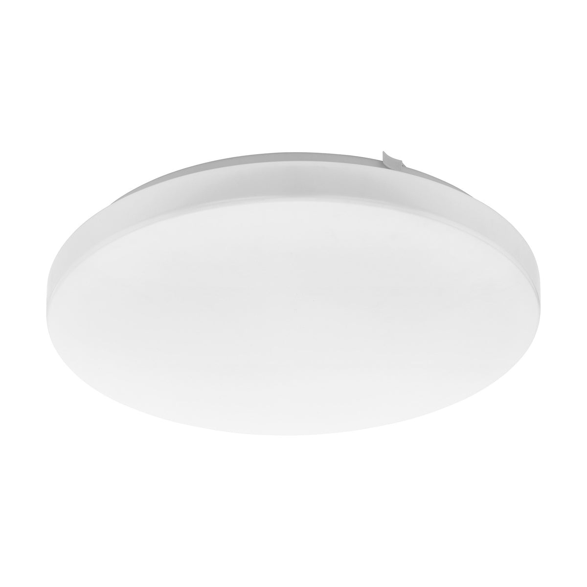 Crelvette round LED flush ceiling light, 33cm, white steel body with opal plastic diffuser, integrated warm white LED, shown on a plain white background.