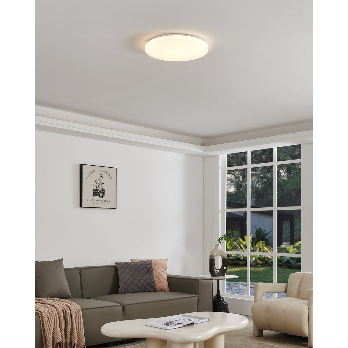 Crelvette LED Flush Ceiling Light 43cm - White