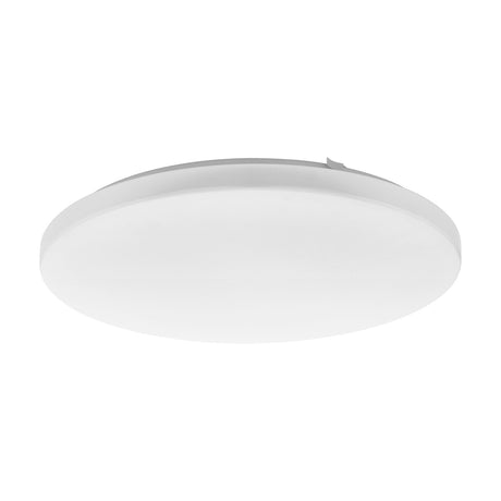 Crelvette LED Flush Ceiling Light, 43cm round white steel fixture with opal plastic diffuser, shown at an angle on a plain white background.
