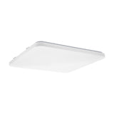 Crelvette LED Panel Light, a 53 x 53cm square ceiling fixture with a white steel body and white plastic diffuser with rounded corners, shown at an angle on a plain white background.