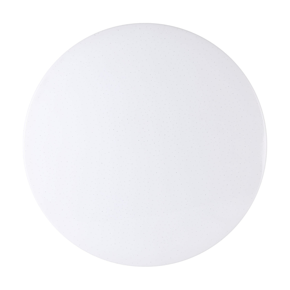Crelvette round LED flush ceiling light, 43cm, white steel body with crystal-effect plastic diffuser showing subtle sparkle flecks, shown on a plain white background.
