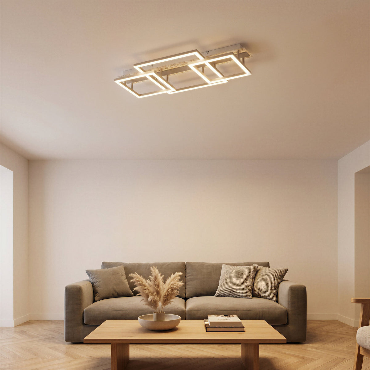 Crispieri Square LED Flush Ceiling Light 68cm - Grey Stone Effect