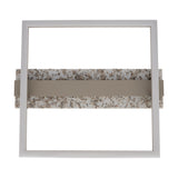 Crispieri square LED flush ceiling light with a white open square frame and a central grey stone-effect bar with taupe band, steel body, shown on a plain white background.