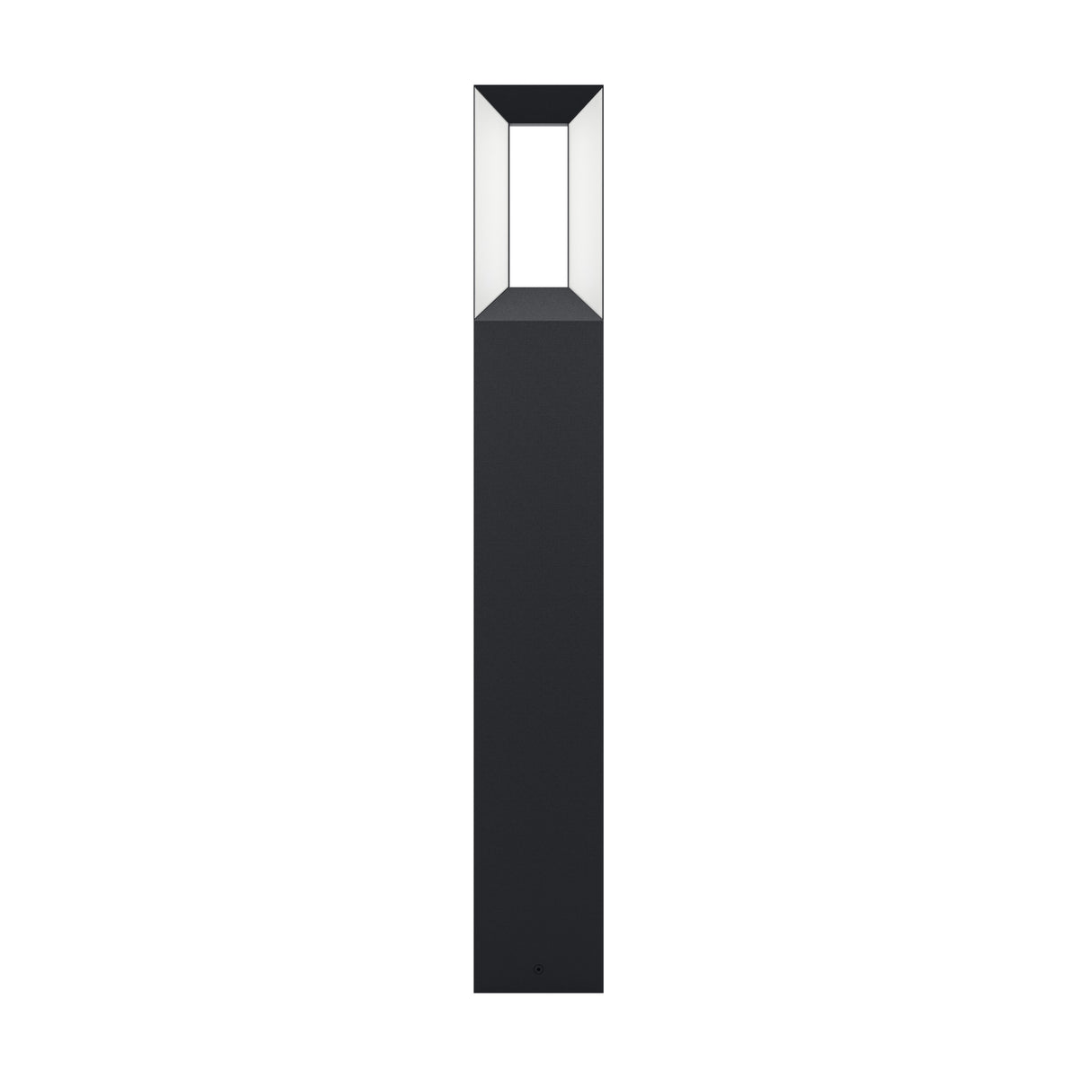 Cronvena outdoor LED floor lamp in black, a slim bollard-style aluminium post with an open rectangular head and white plastic diffusers, shown on a plain white background.