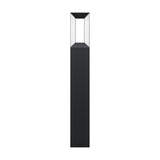 Cronvena outdoor LED floor lamp in black, a slim bollard-style aluminium post with an open rectangular head and white plastic diffusers, shown on a plain white background.