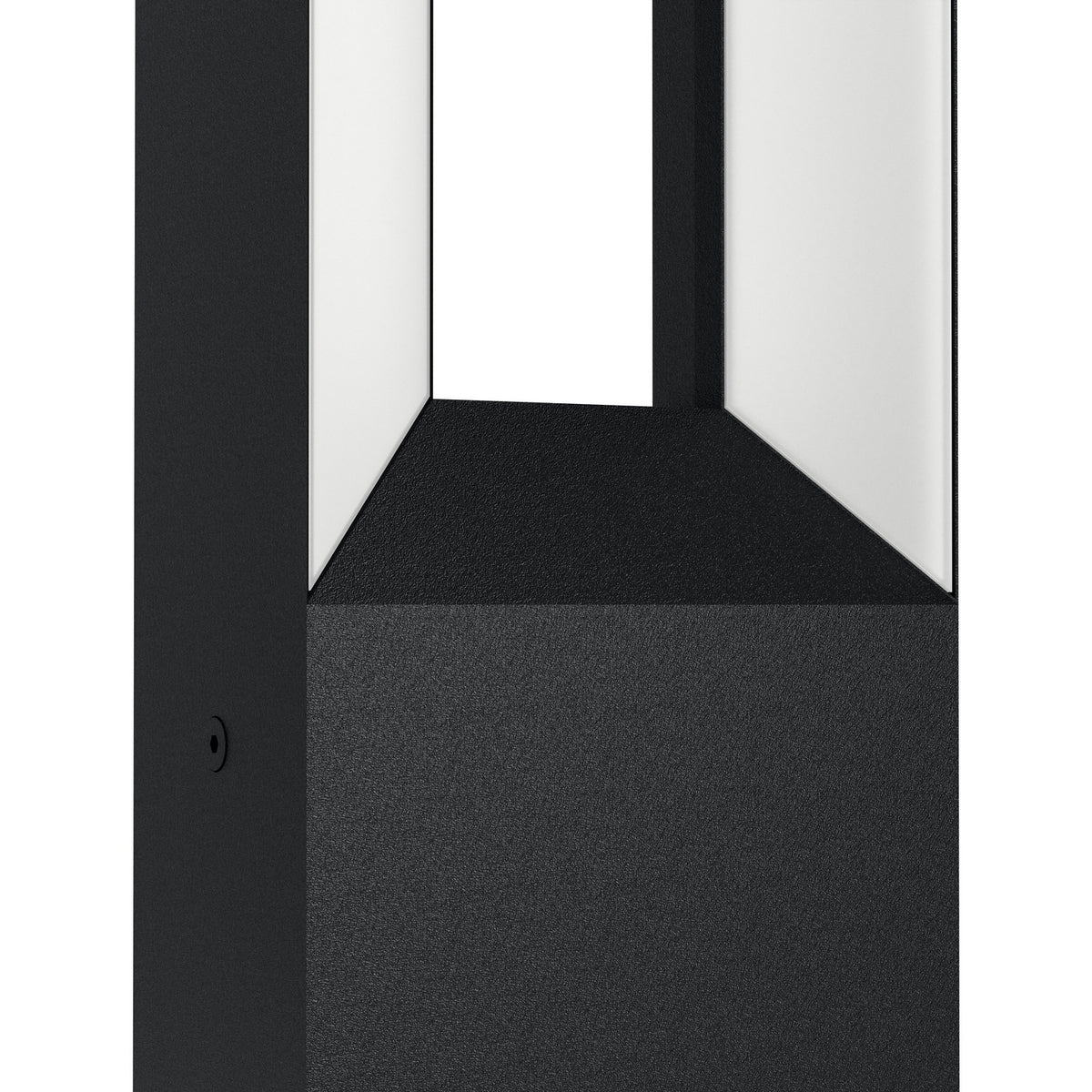 Close-up of the Cronvena Outdoor LED Floor Lamp in black, showing the cast aluminium bollard body with white plastic diffusers lining the open rectangular head frame.