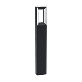 Cronvena outdoor LED bollard floor lamp in black cast aluminium, slim rectangular post with an open-frame head and white plastic diffuser, shown on a plain white background.