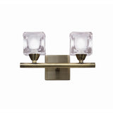 Cuadrax 2 Light Frosted Glass Wall Light - Antique Brass