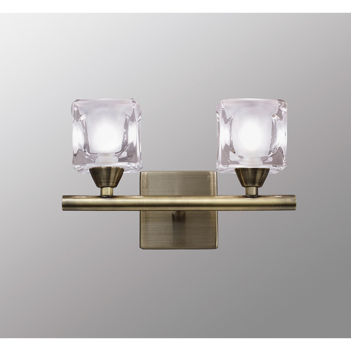 Cuadrax 2 Light Frosted Glass Wall Light - Antique Brass